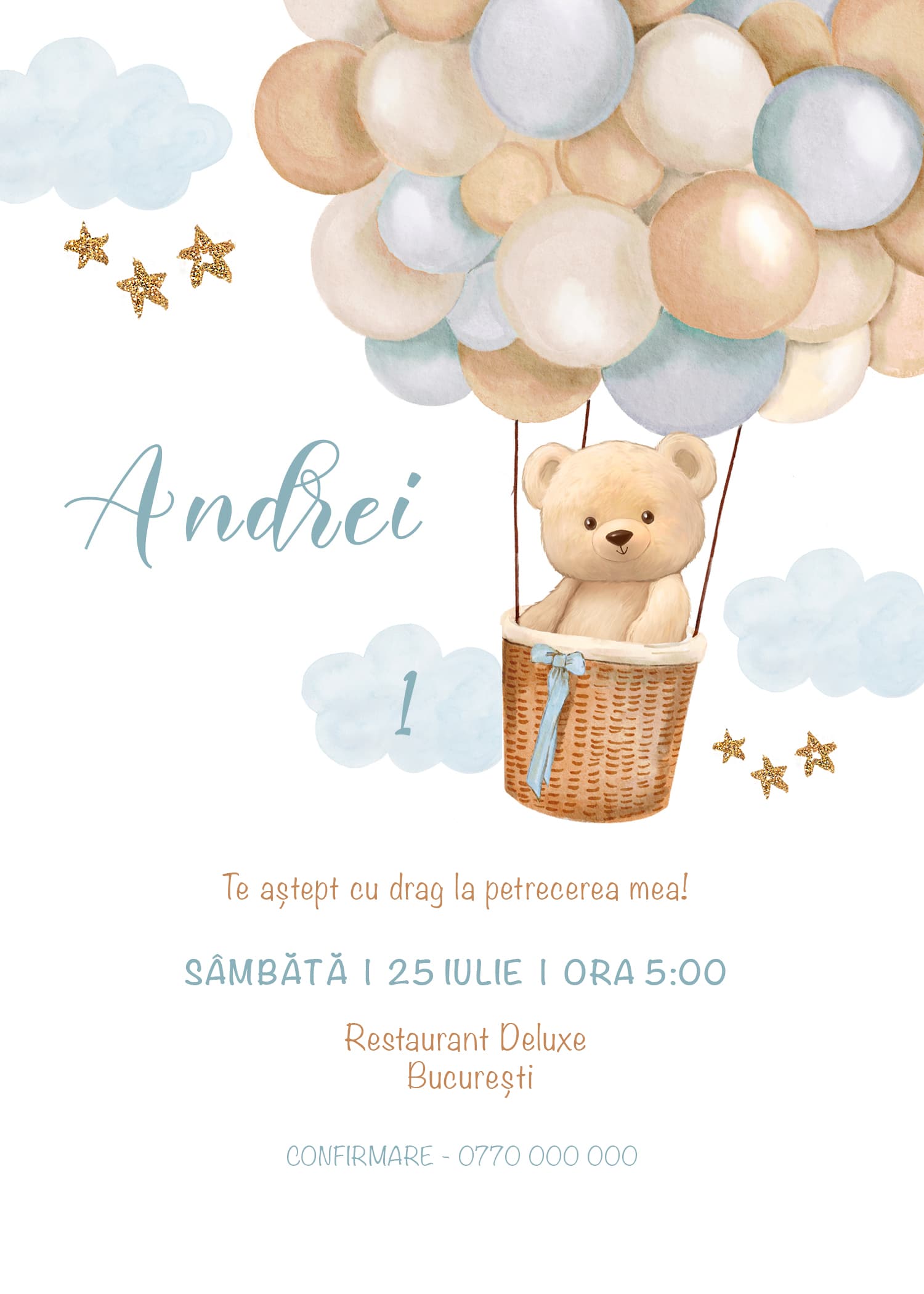 Invitație digitală aniversare, modelul Up Above
