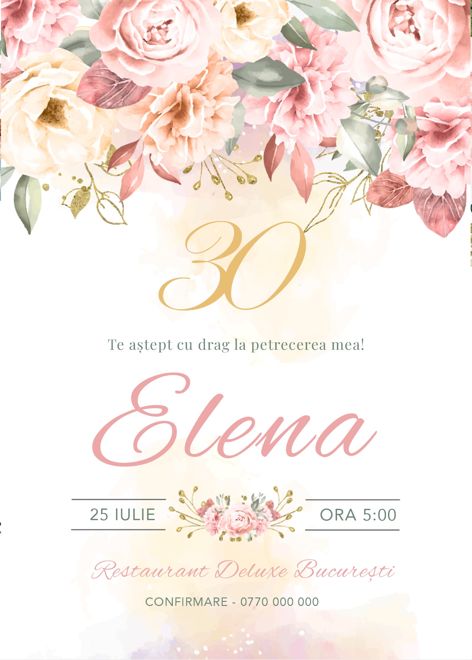 Invitație digitală aniversare, modelul Bouquet