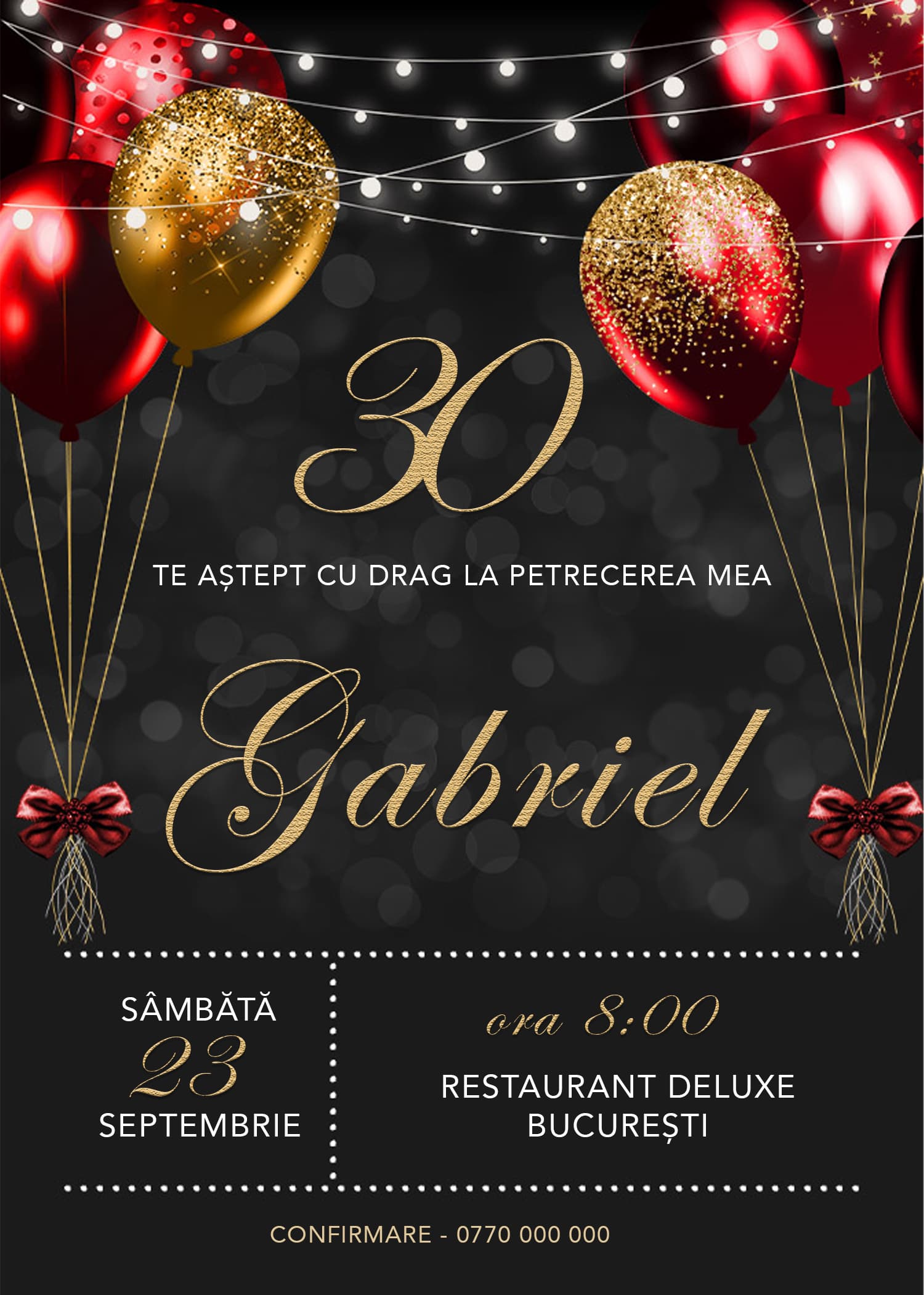 Invitație digitală aniversare, modelul Deluxe Red