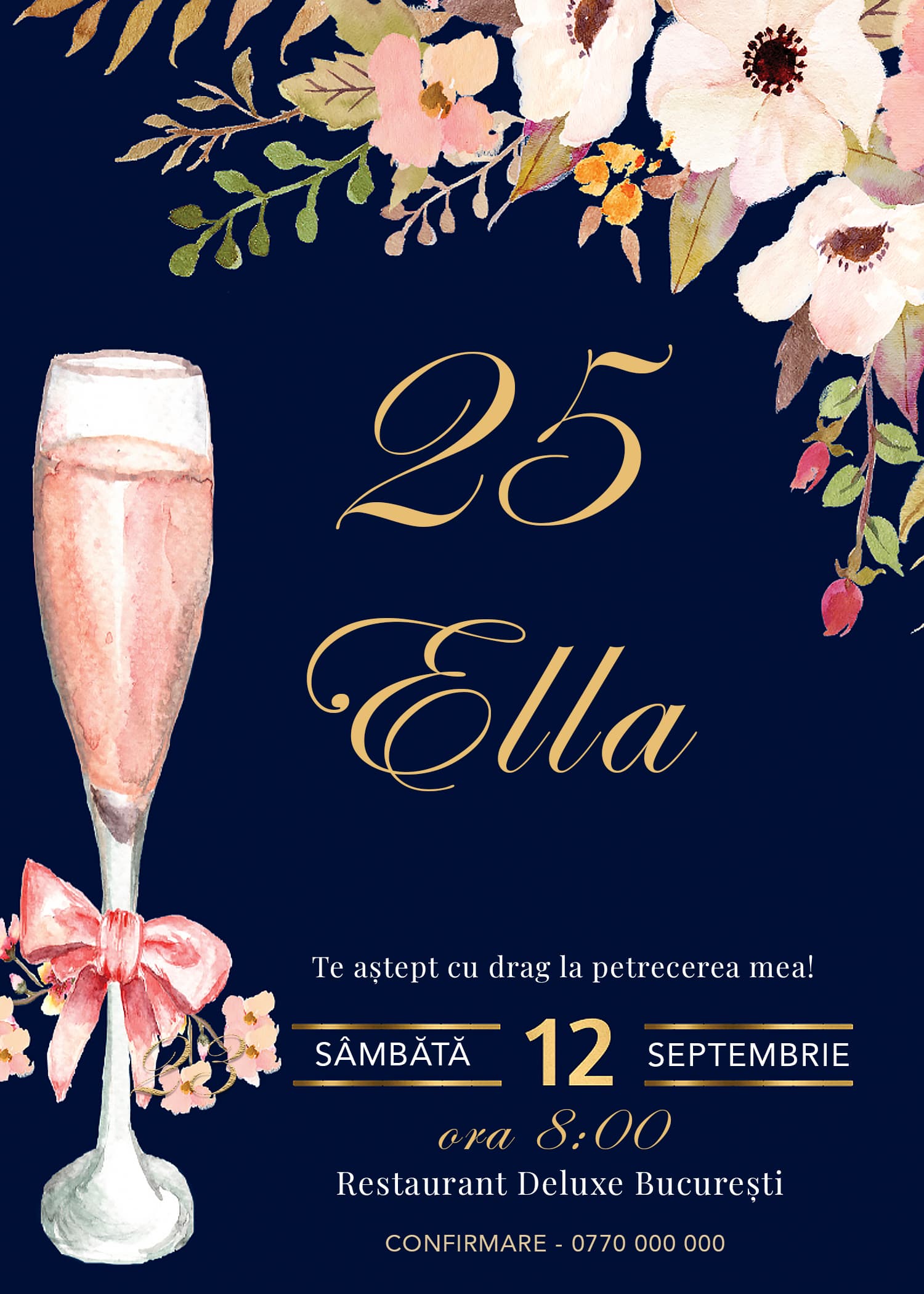 Invitație digitală aniversare, modelul Lovely