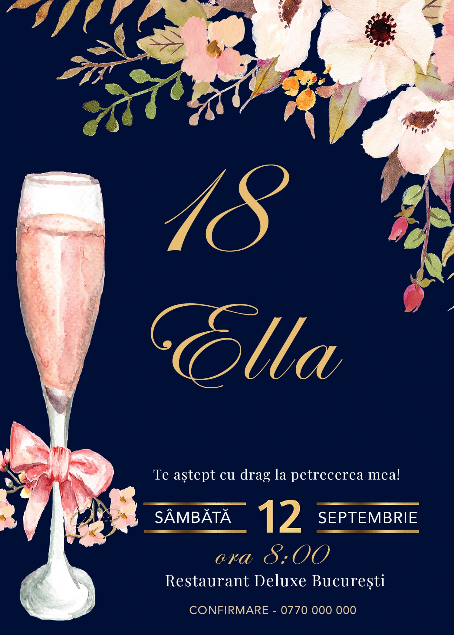 Invitație digitală majorat, modelul Lovely