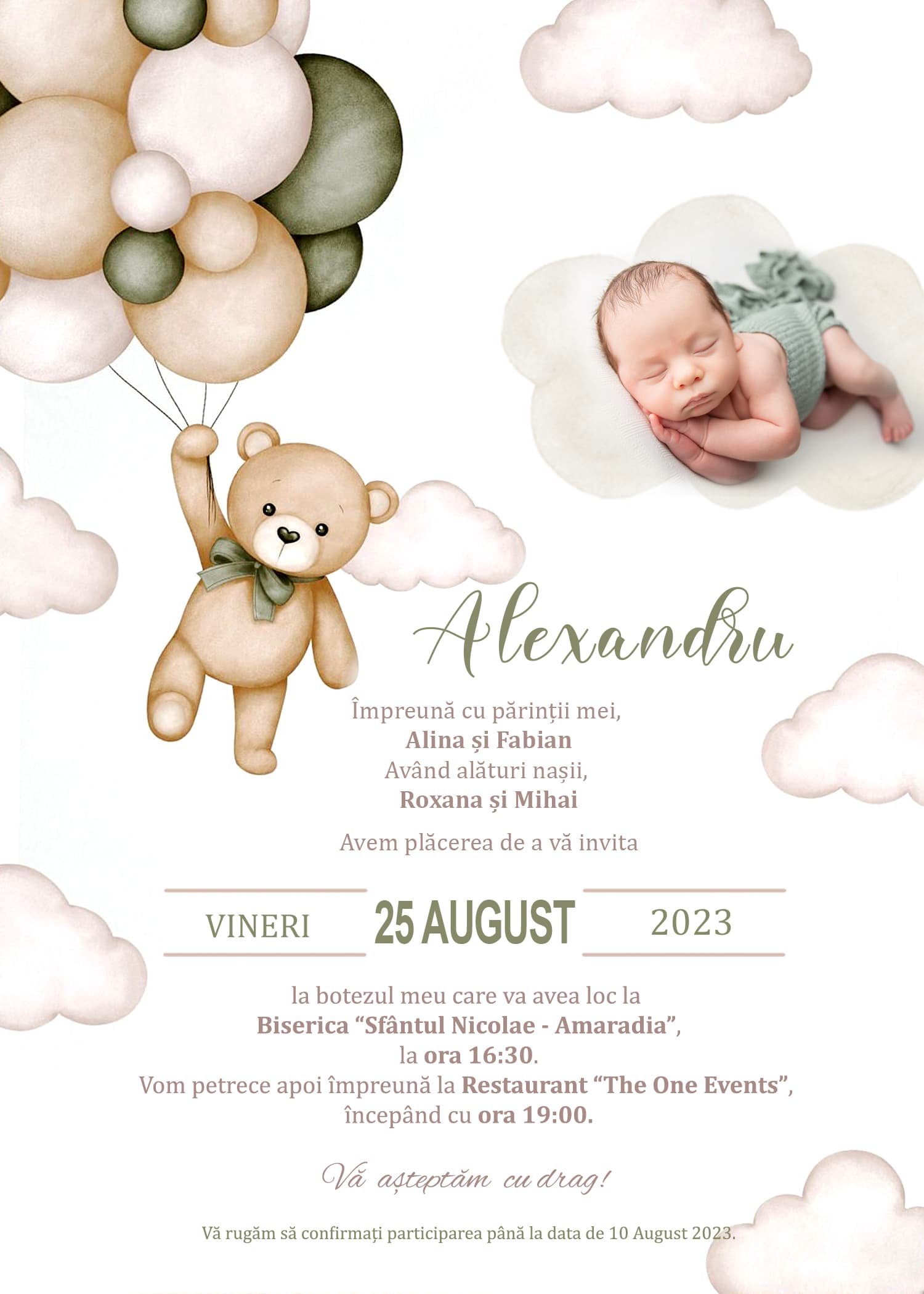 Invitație digitală botez, modelul Tranquility