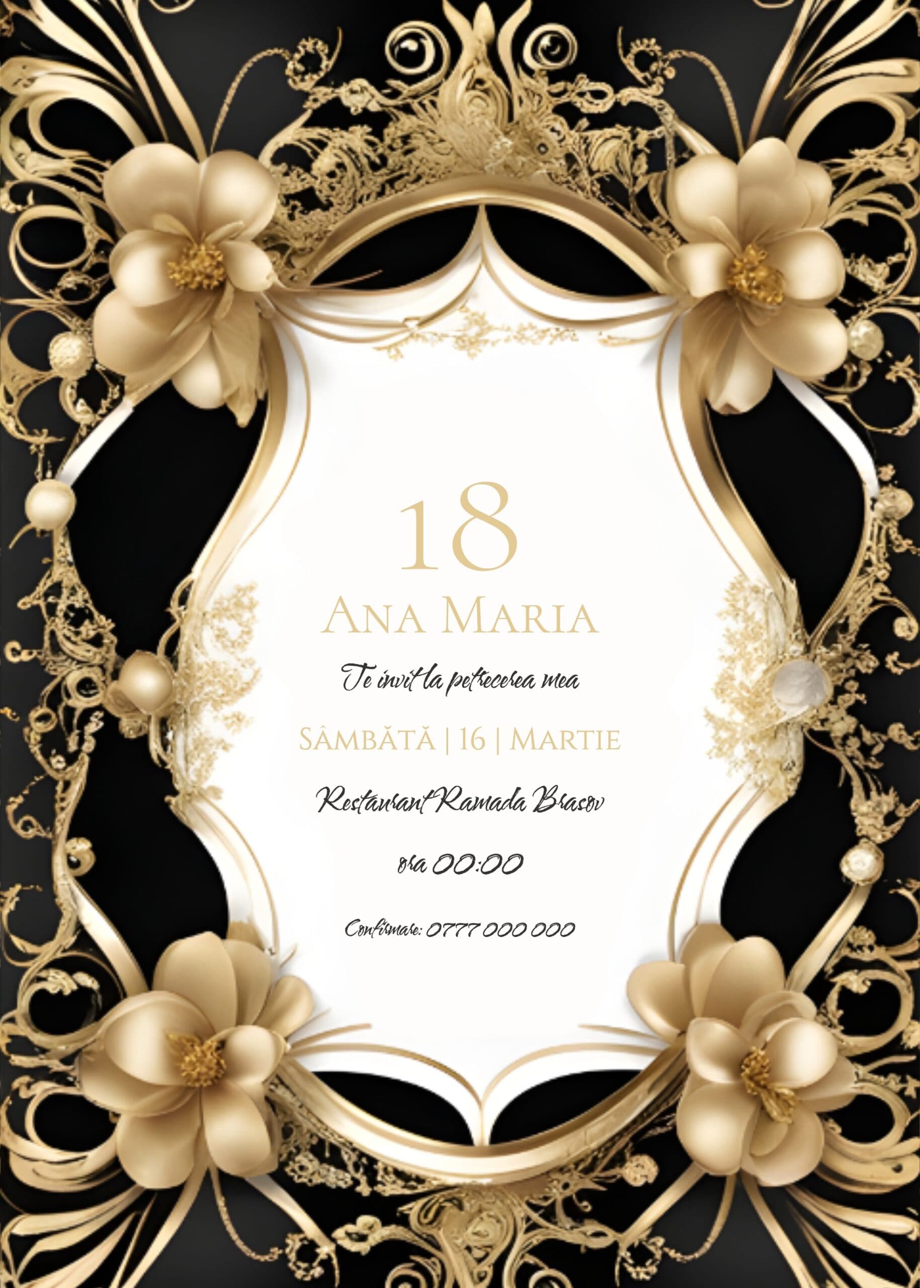 Invitație digitală majorat, modelul Royal Beauty