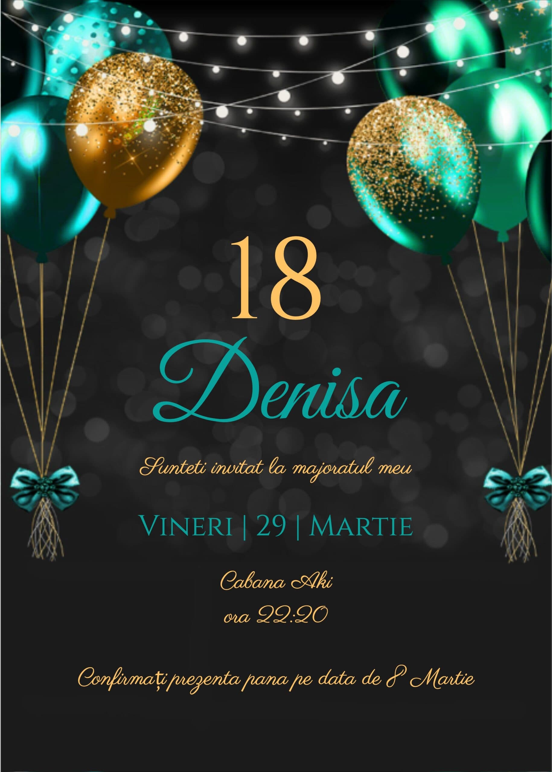 Invitație digitală majorat, modelul Deluxe Green