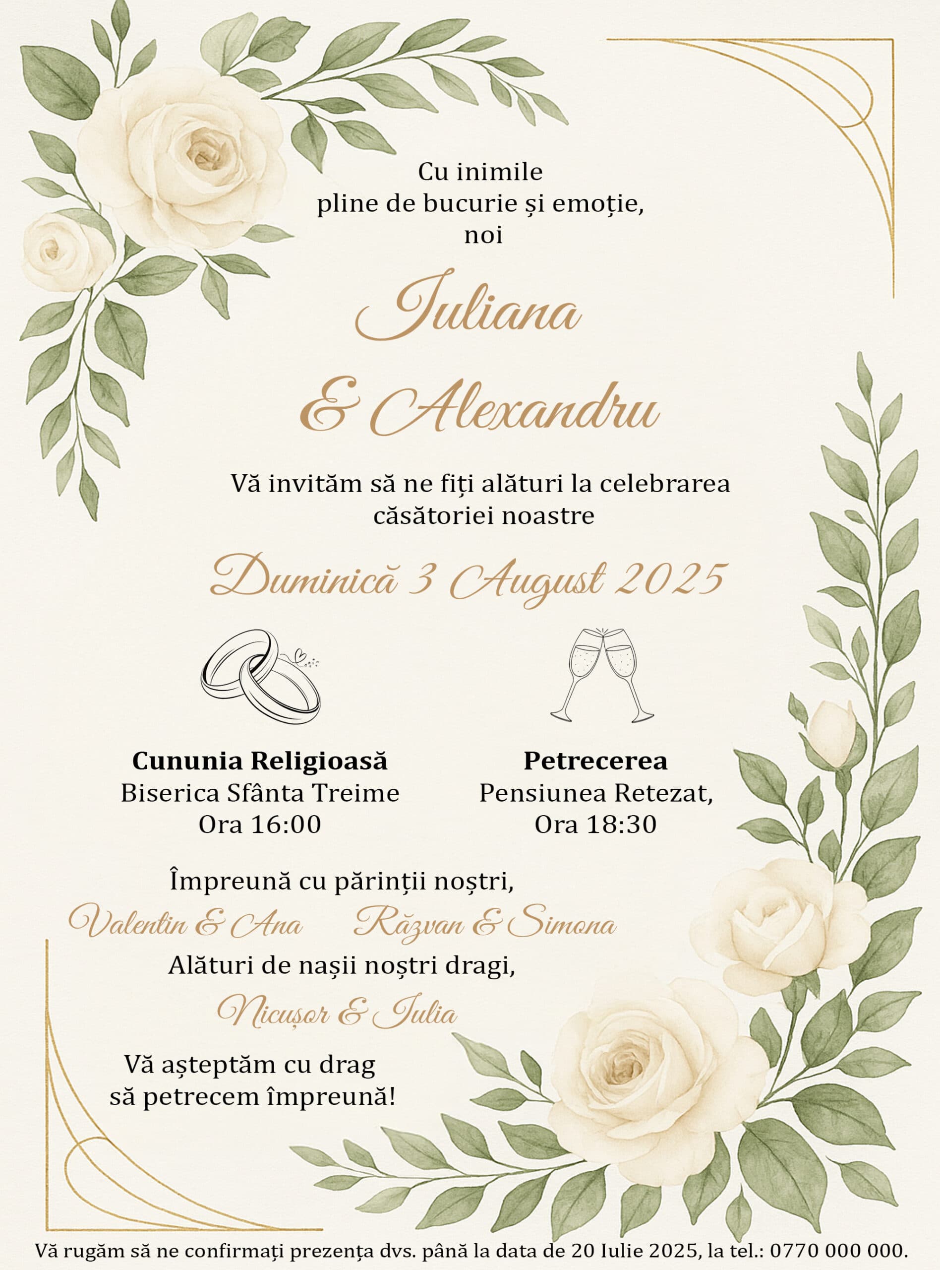 Invitație digitală nuntă, modelul Grace In Bloom